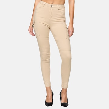 Elara Slimfit Cargobroek in Beige: voorkant