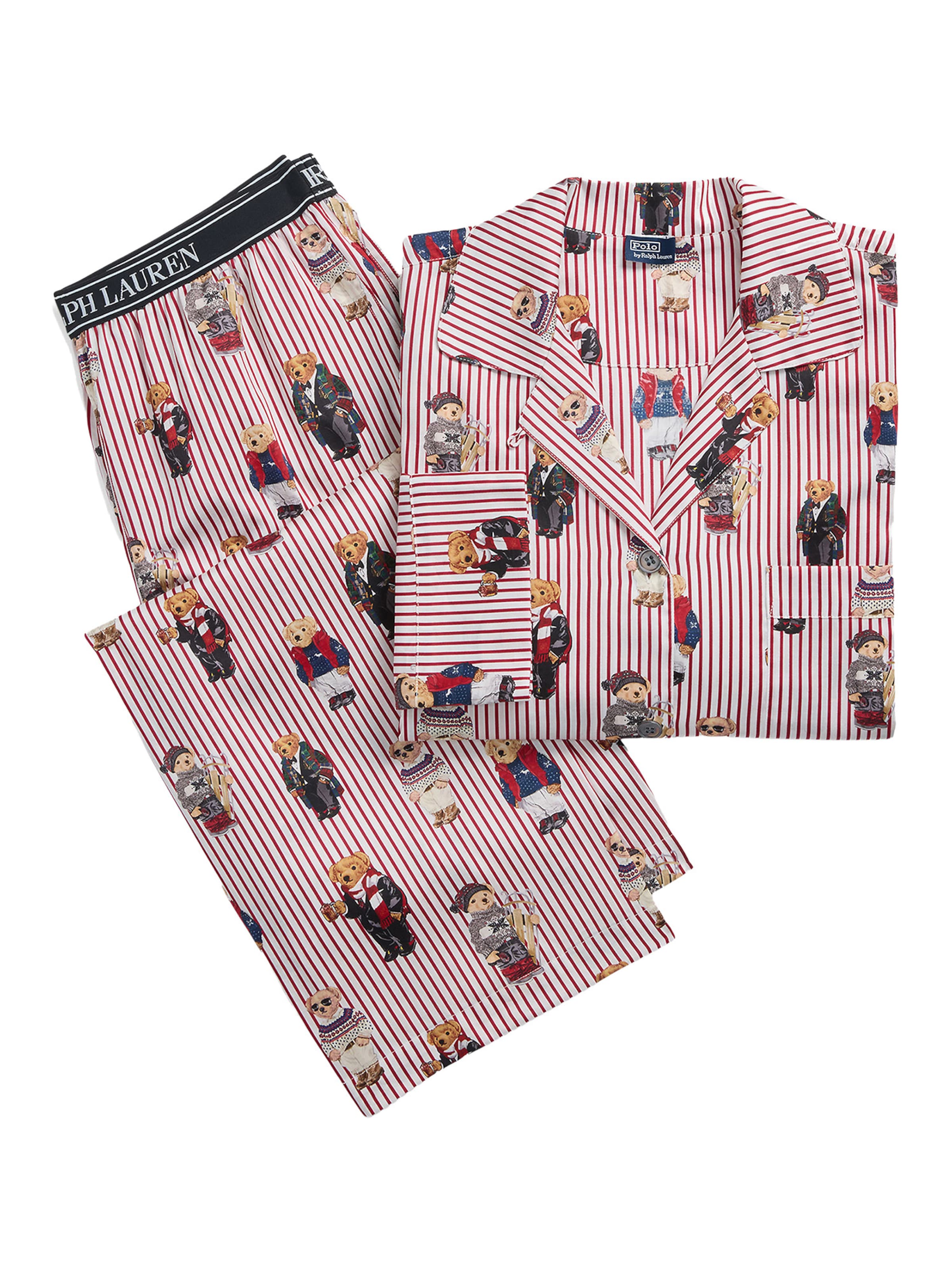 Polo Ralph Lauren Pyjama ' Iconic Bear ' in Rood: voorkant