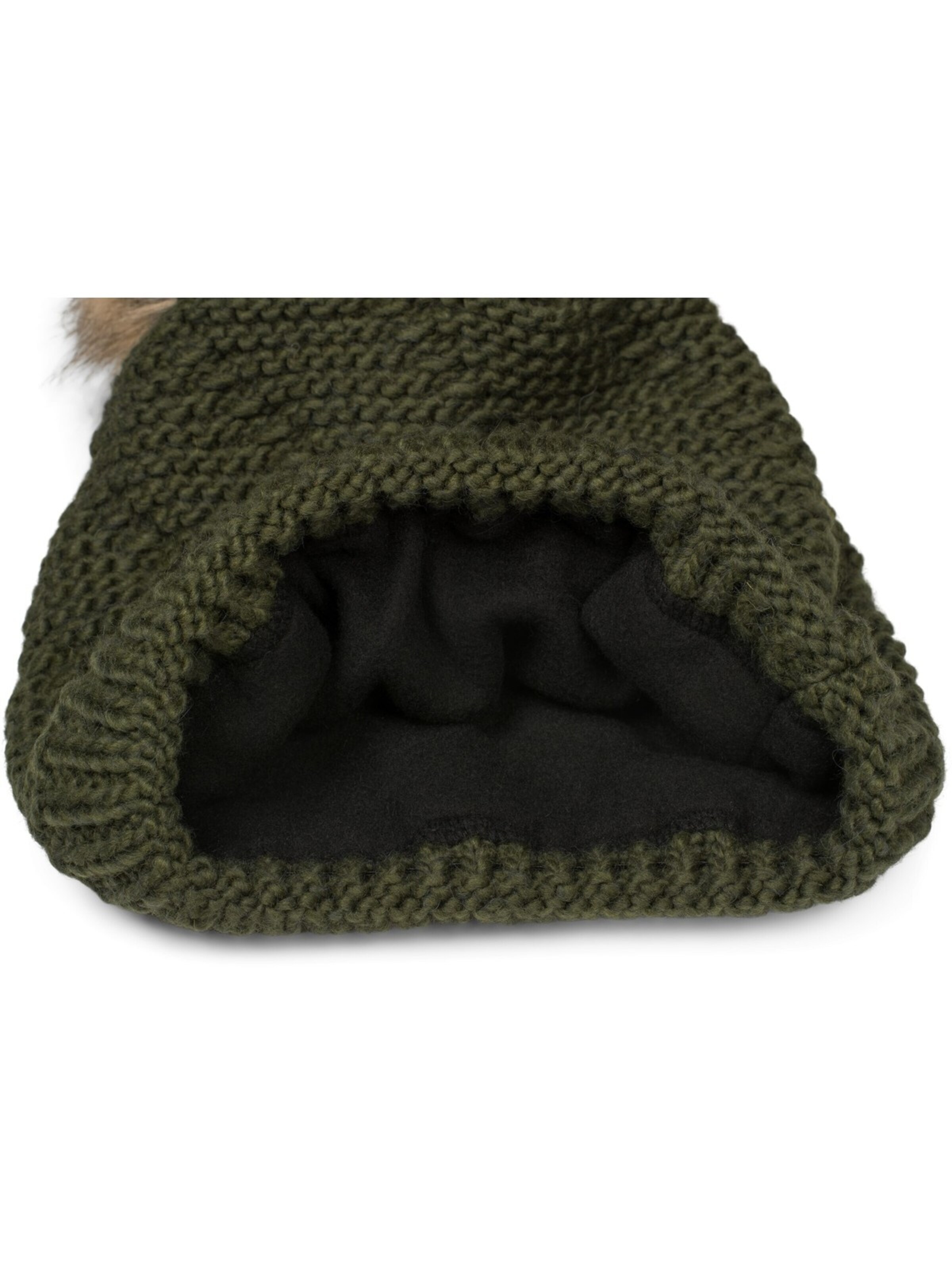 styleBREAKER Mütze 'Einfarbige Strick Bommelmütze mit Thermo-Fleece'‌‌‌‌‌‌‌‌ in Grün