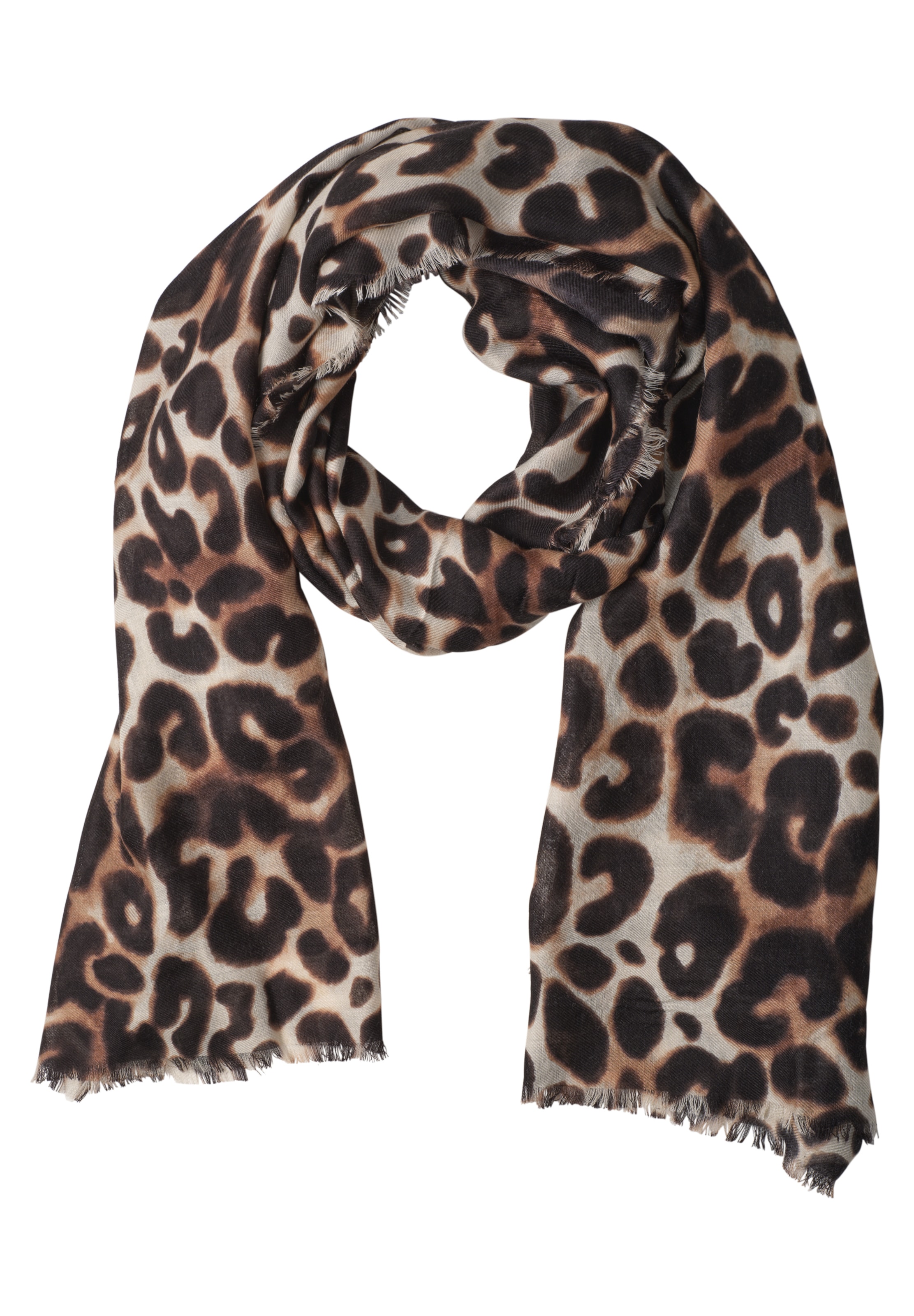 STREET ONE Leichter Schal mit Leo-Muster in Beige: Vorderseite