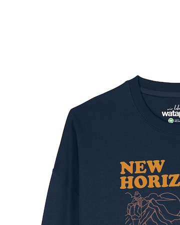 Watapparel Sweatshirt 'New horizons are everywhere ' in Blauw