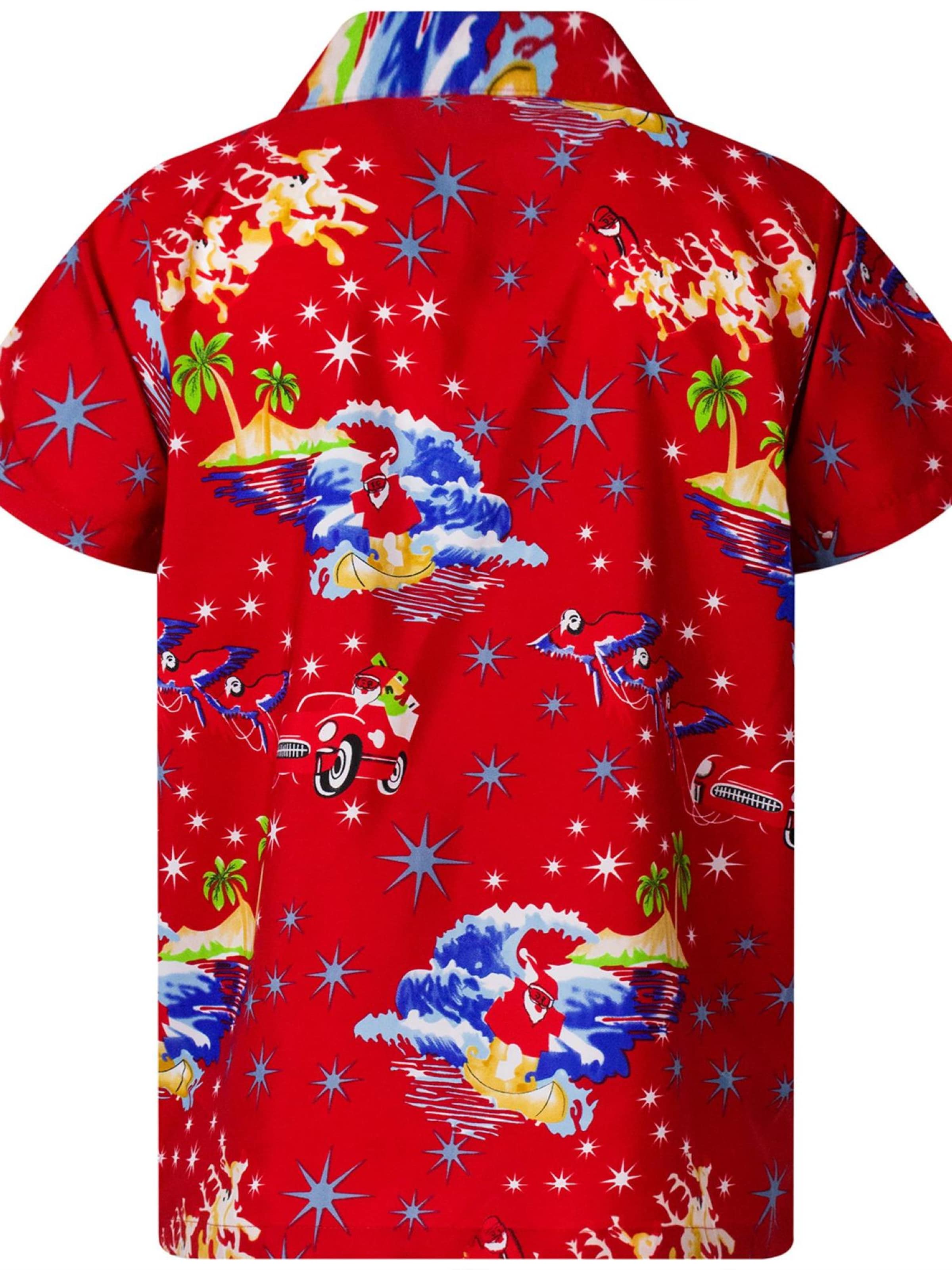 King Kameha Regular Fit Hemd 'Christmas Surf Santa'‌‌‌‌‌‌‌ in Rot