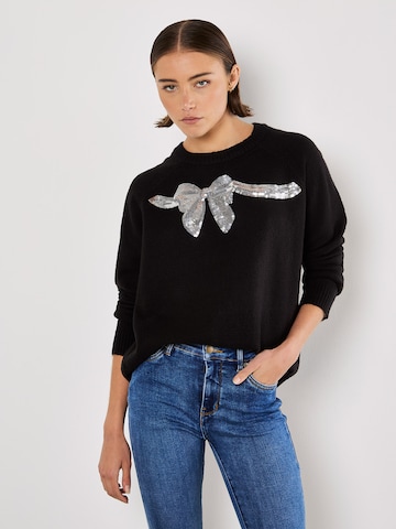 Apricot Sequin Embellished Bow Jumper ' ' in Schwarz: Vorderseite