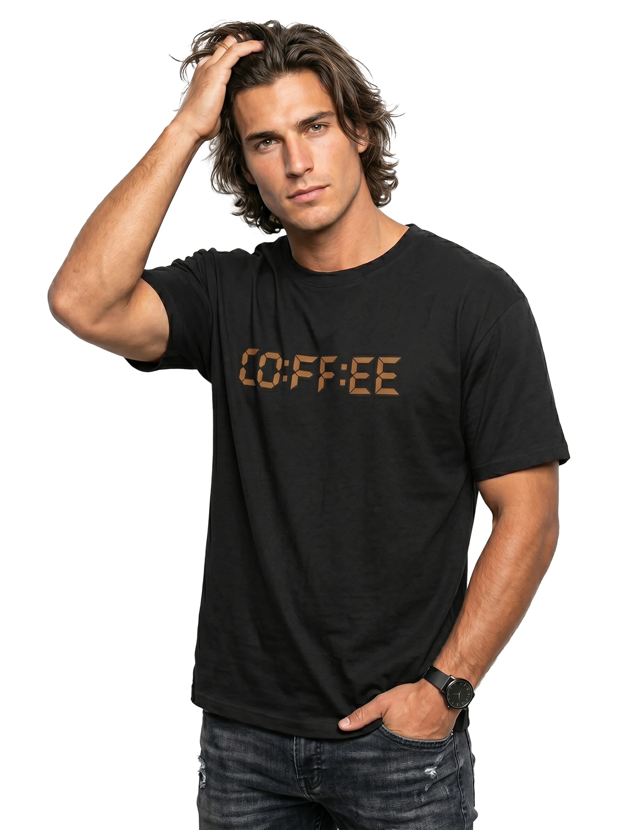 MAKAYA Shirt 'Coffee Time' in Black