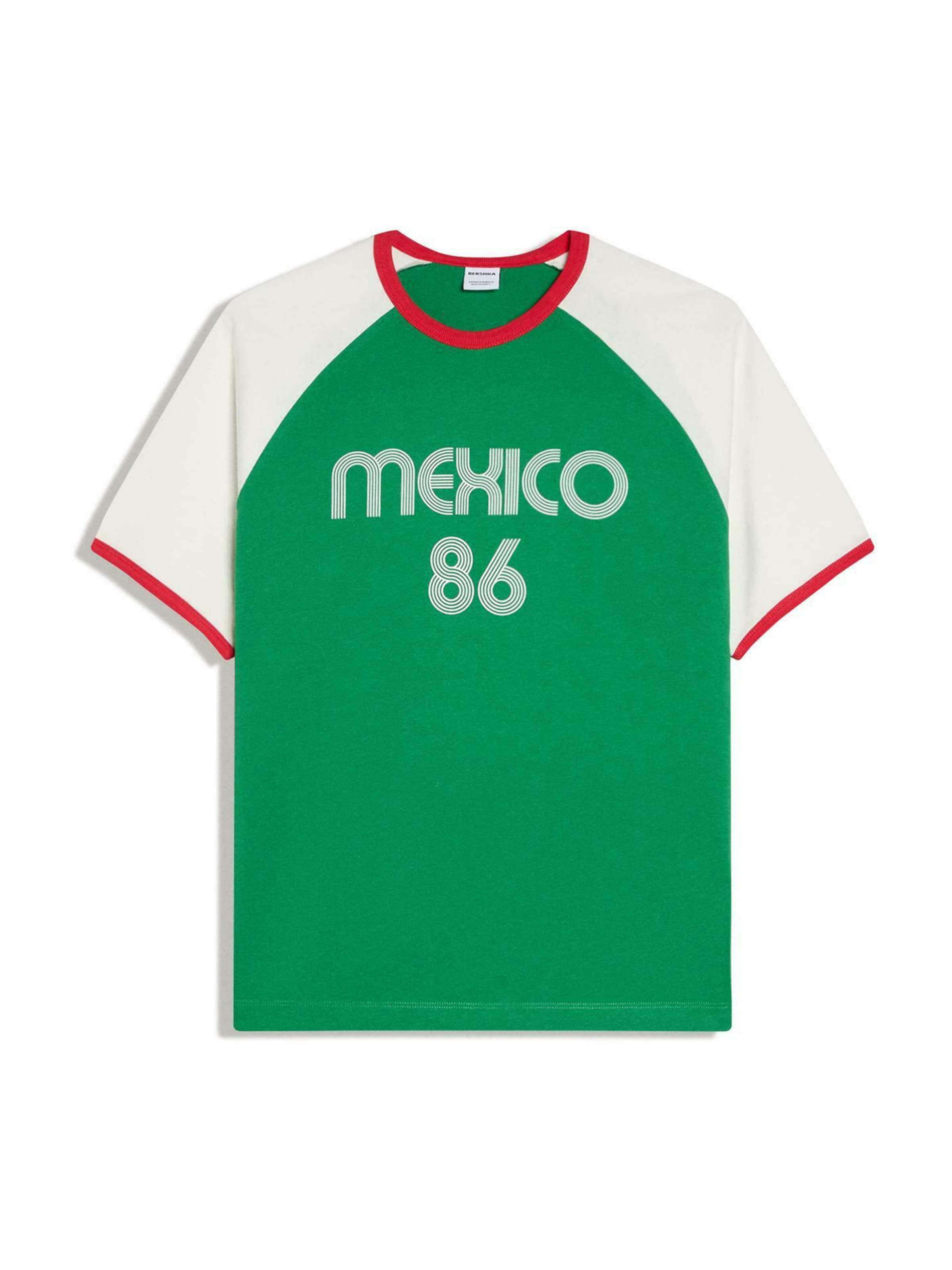 Bershka T-Shirt en XS en vert / rouge / blanc, Vue avec produit