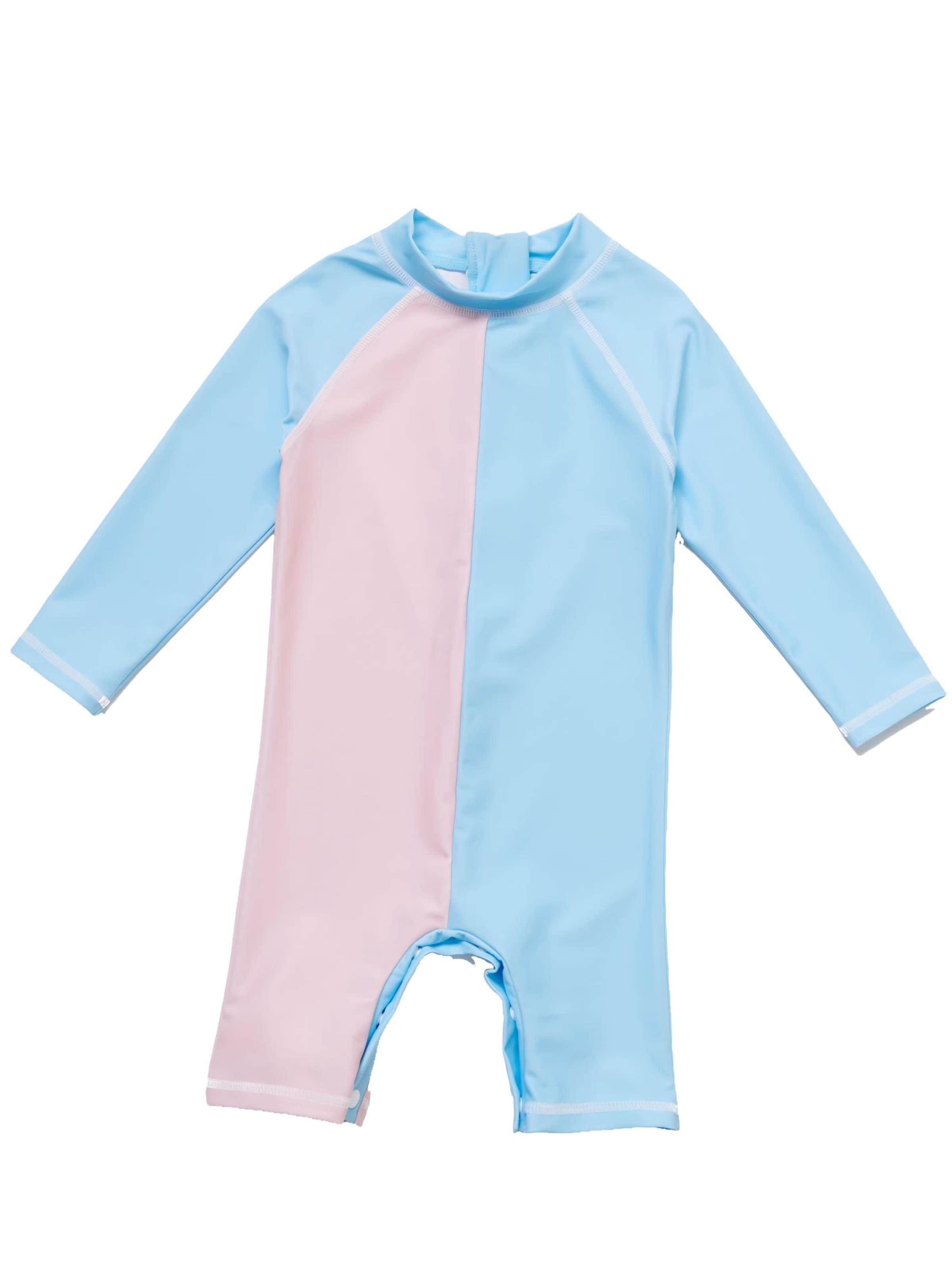 BONVERANO Athletic Swimwear 'Baby Mädchen UV Badeanzug 50+ 3/4-Ärmel Druckknöpfe Schritt inkl Fischerhut UV Schutz' in Pink: front