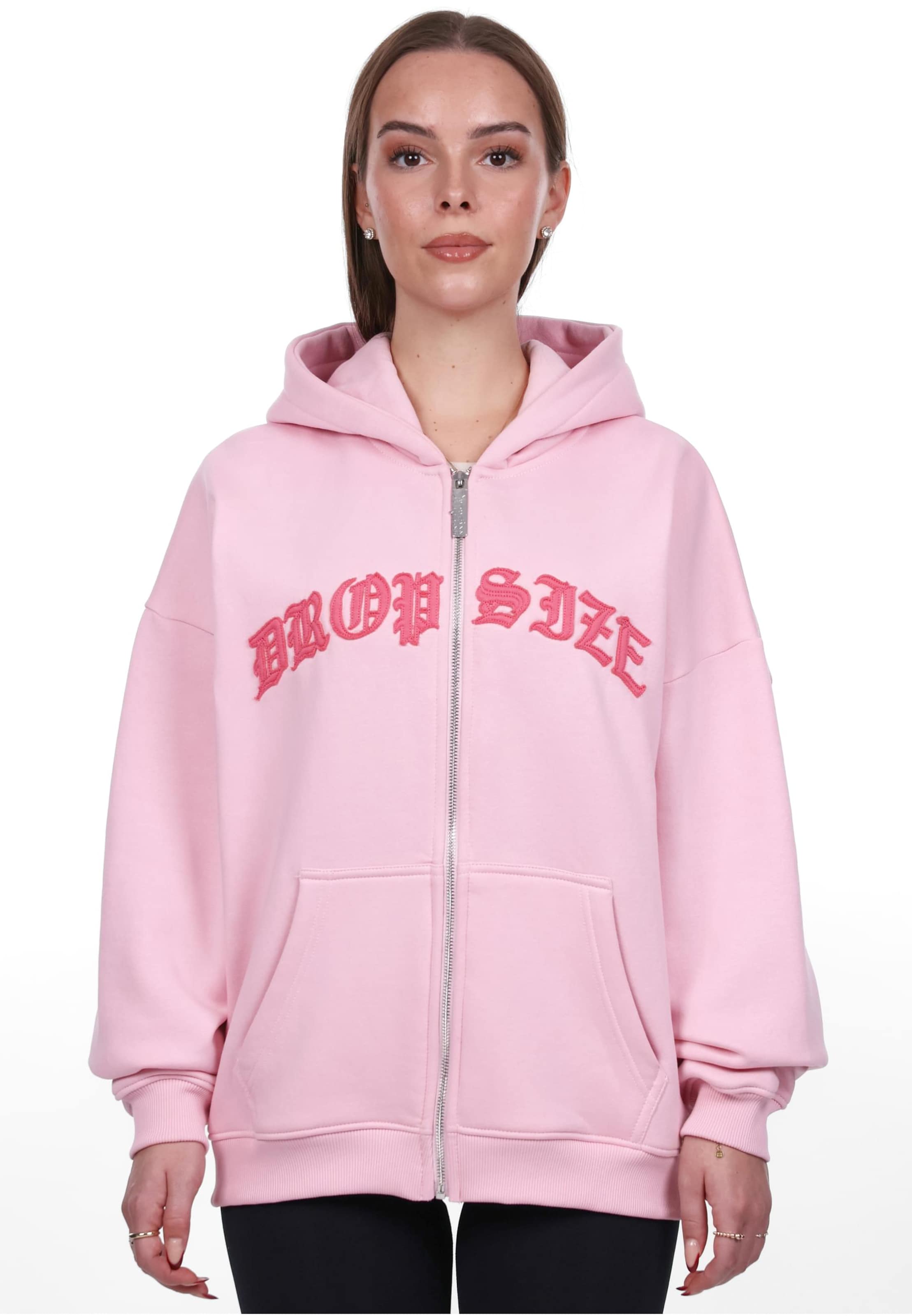 Dropsize - Sudadera con cremallera en rosa: frente