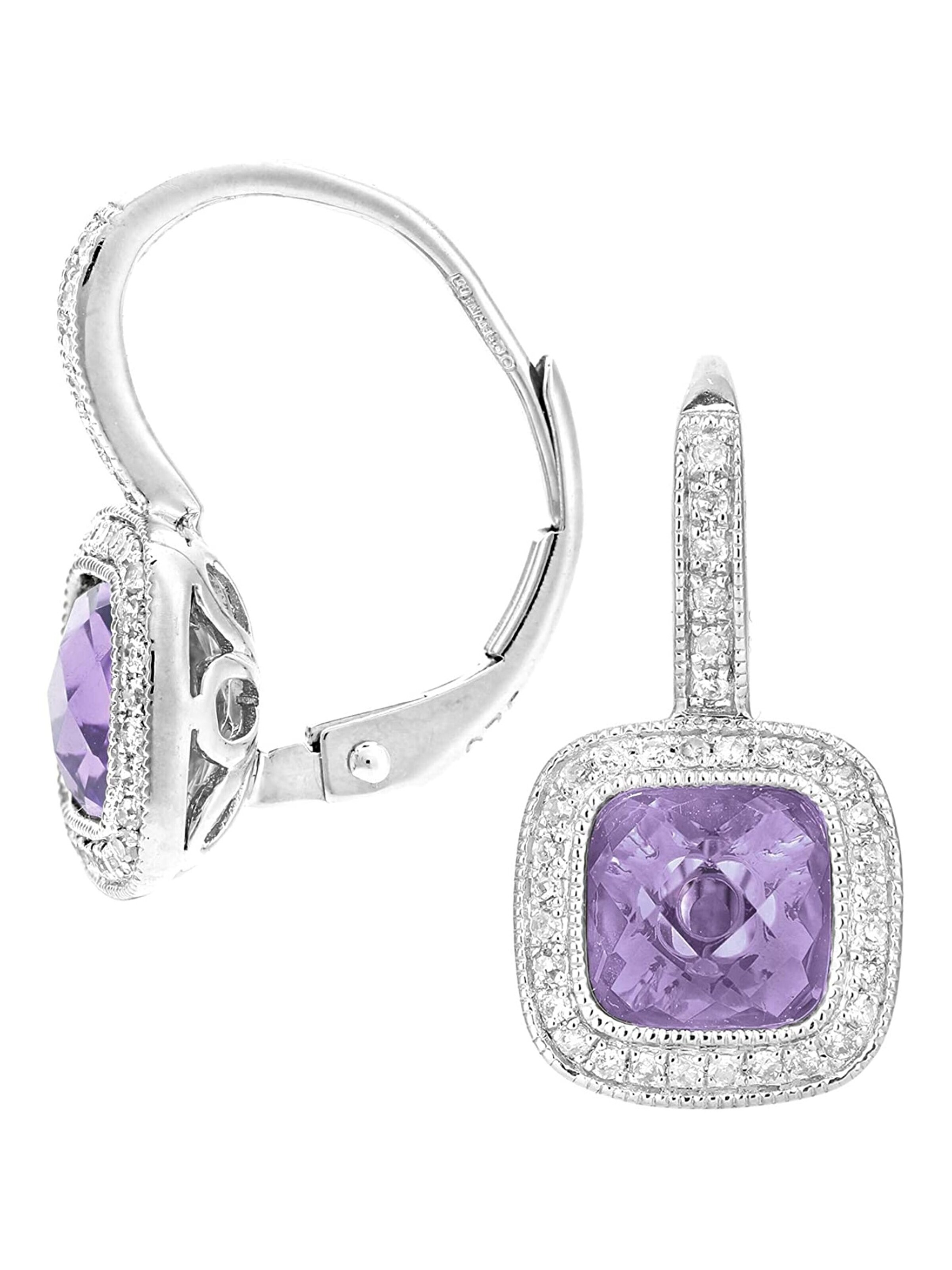 DIAMANT LETERNEL - Pendientes 'Creolen aus 375 Weißgold mit Diamant mit Amethyst' en plata