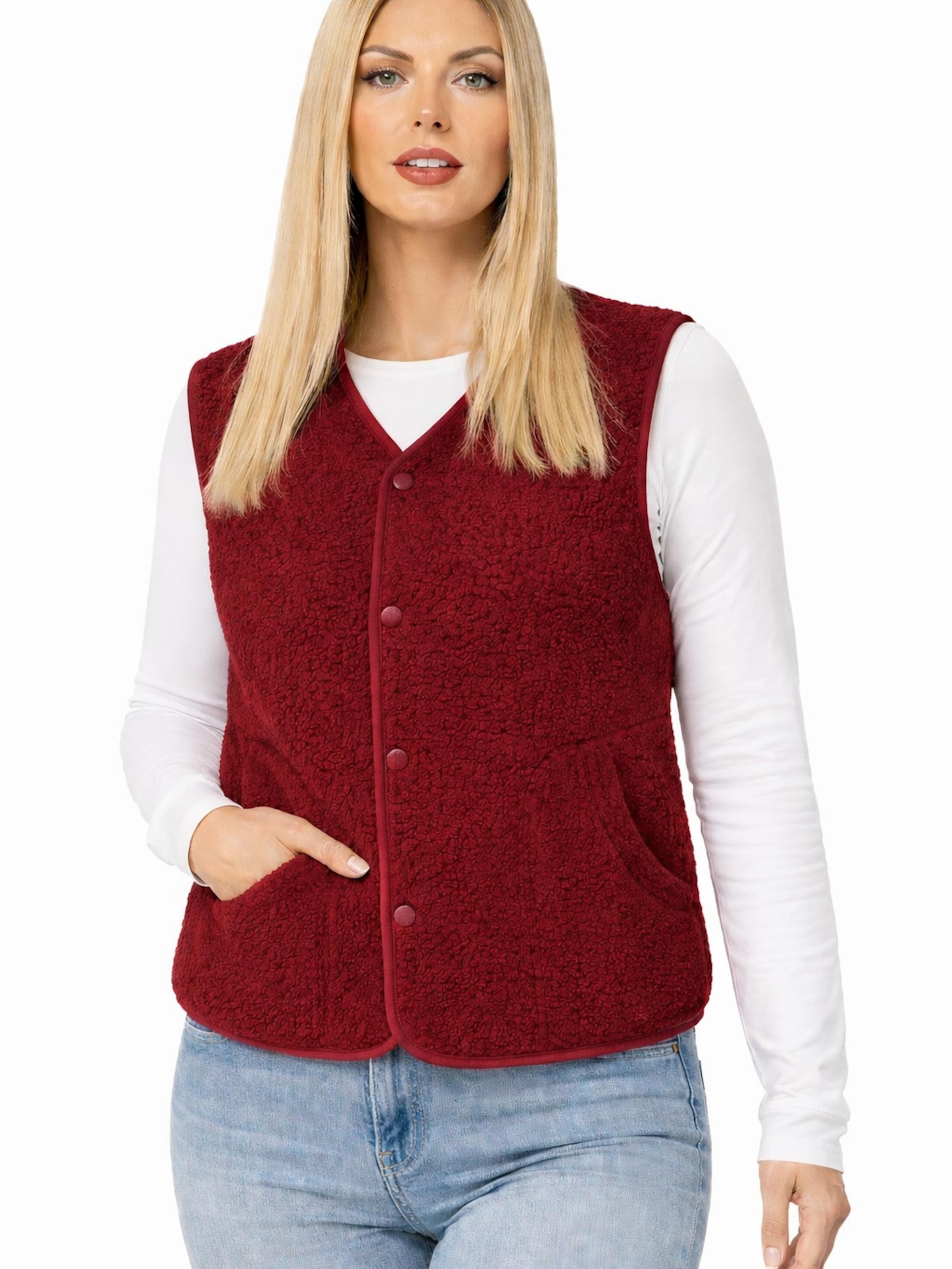 Worldclassca Vest 'Damen Kurze Kuschel Weste' in Red: front