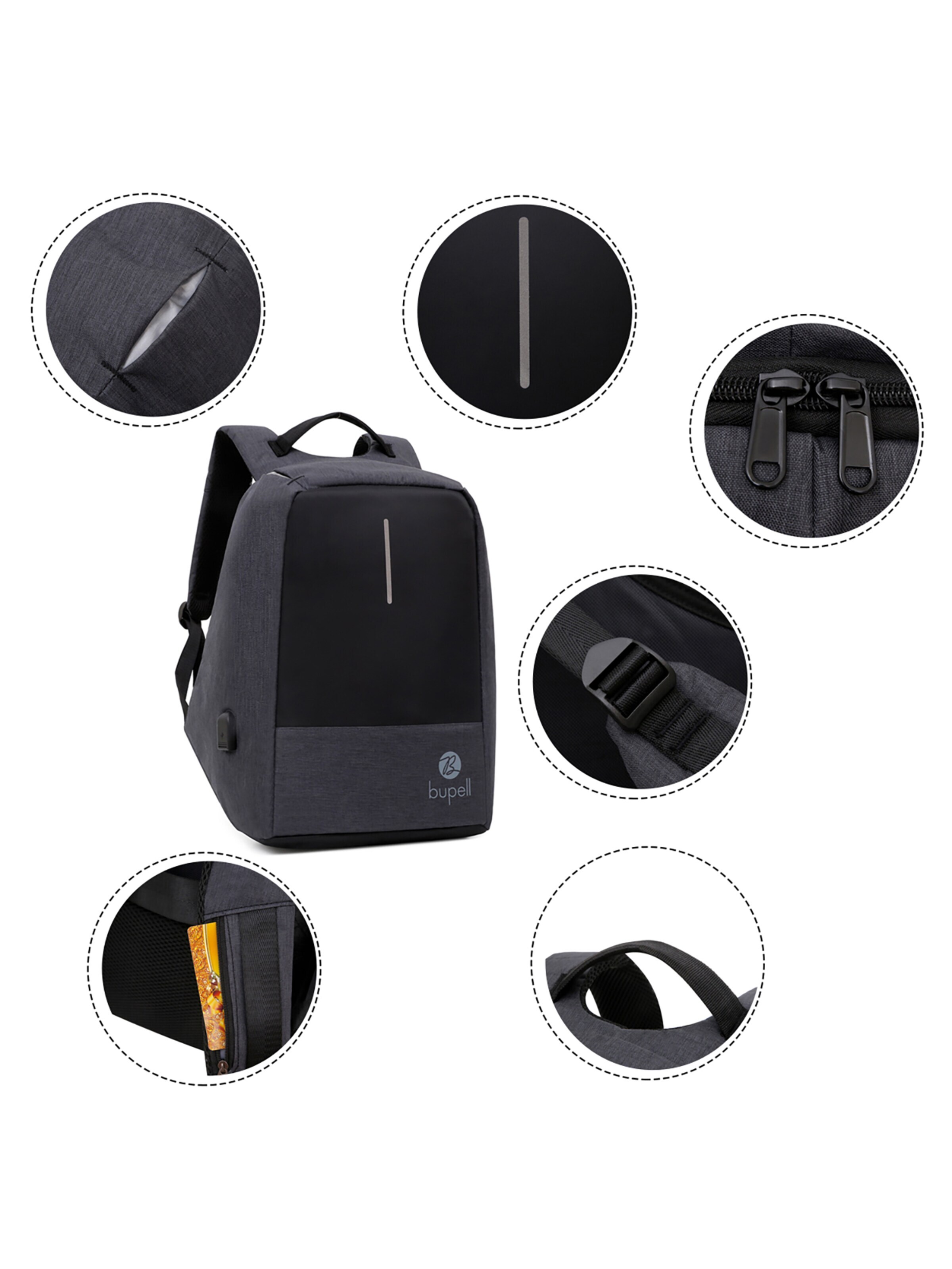 bupell Backpack 'Laptop & Anti-Diebstahl' in Black