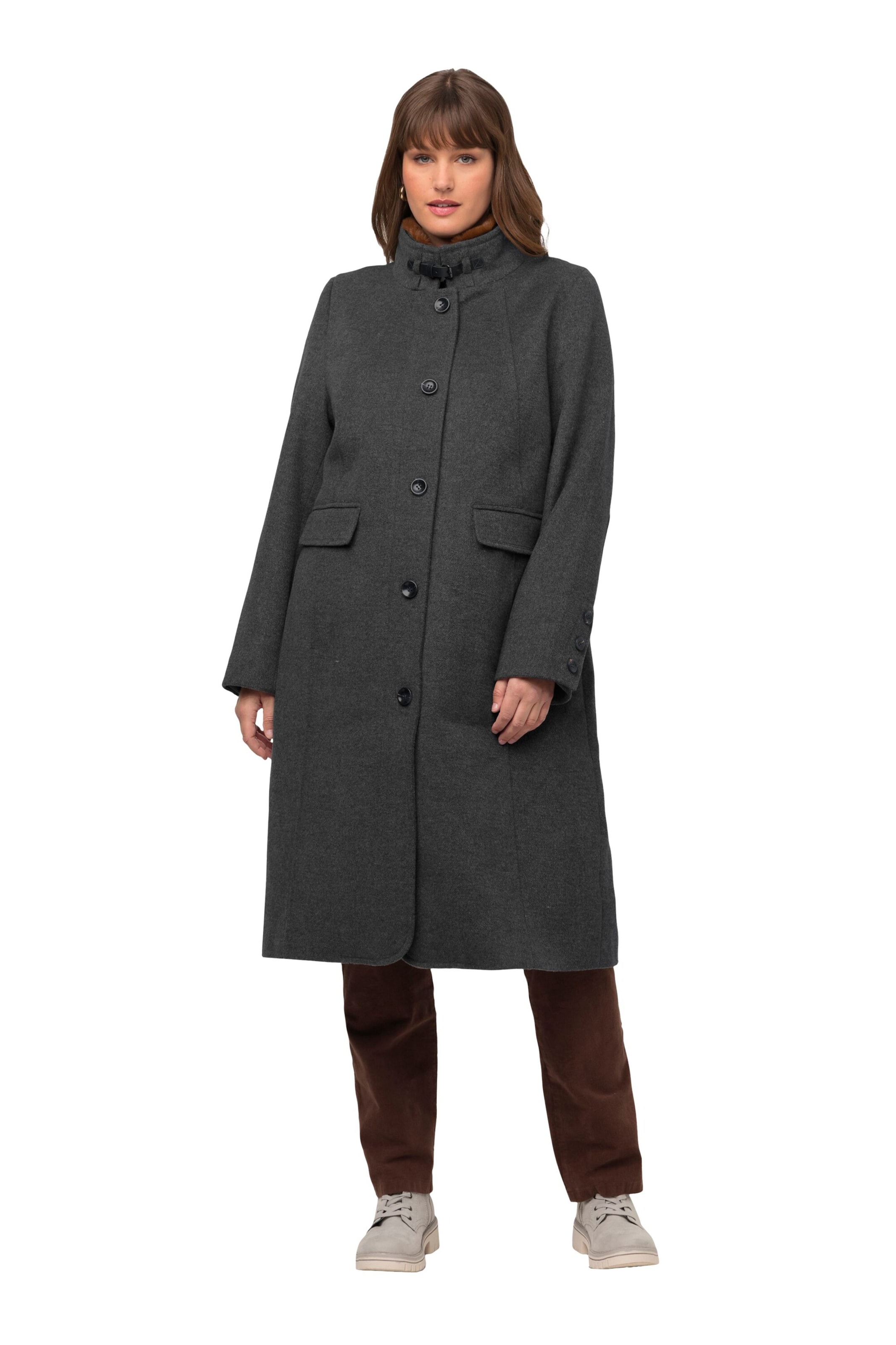 Ulla Popken Between-seasons coat in Grey: front