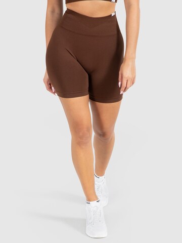 Smilodox Skinny Workout Pants in Brown: front