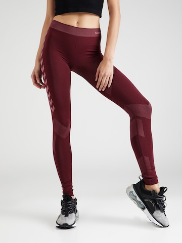 Skinny Pantalon de sport 'First' Hummel en rouge : devant