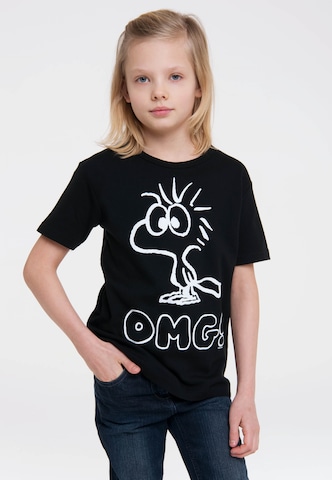 LOGOSHIRT Shirt 'Woodstock - OMG!' in Black: front