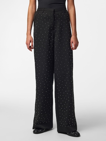 PIECES Wide leg Broek 'PCFalke' in Zwart: voorkant