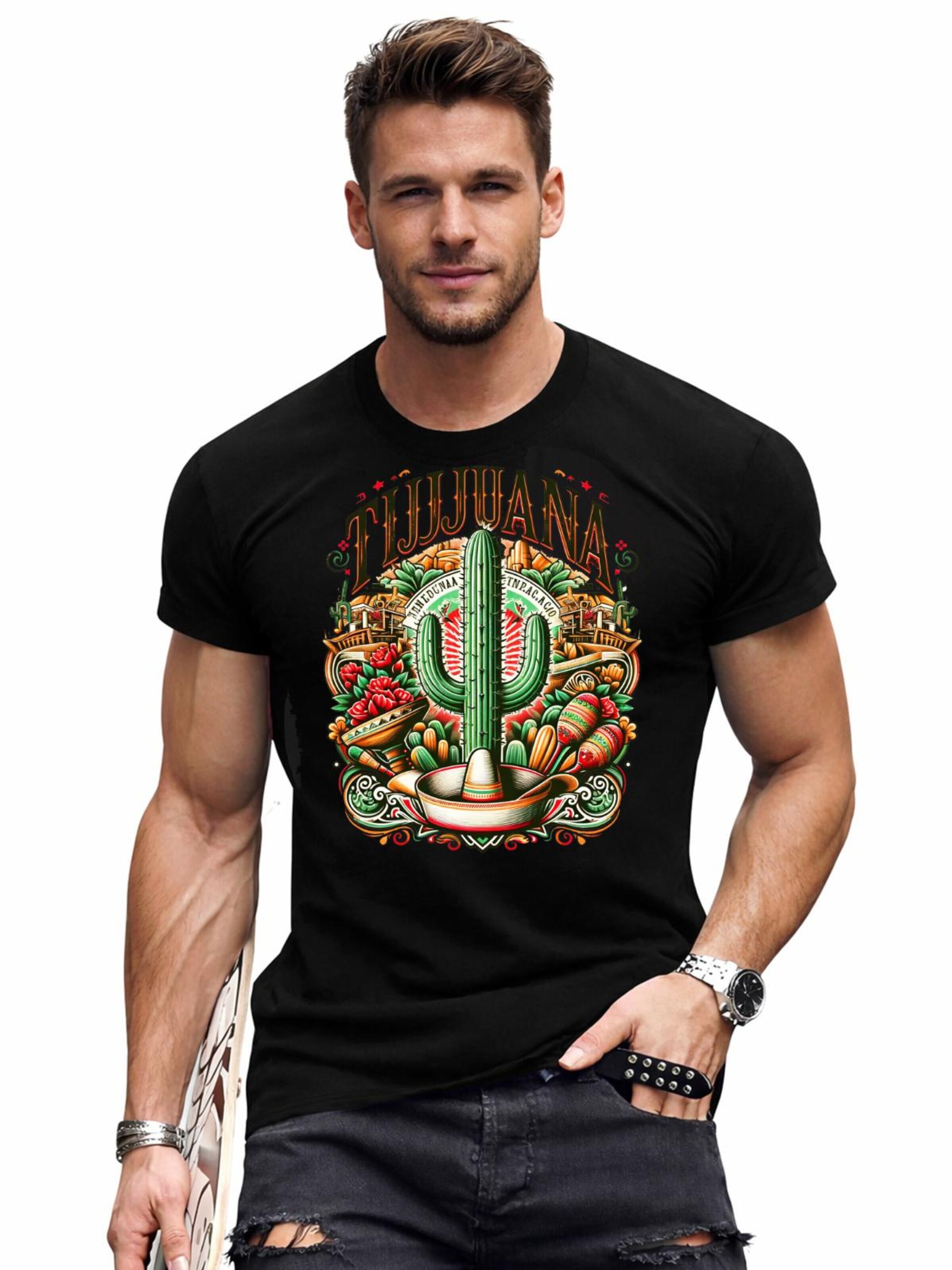 RMK Shirt 'Mexico Tijuana' in Black: front