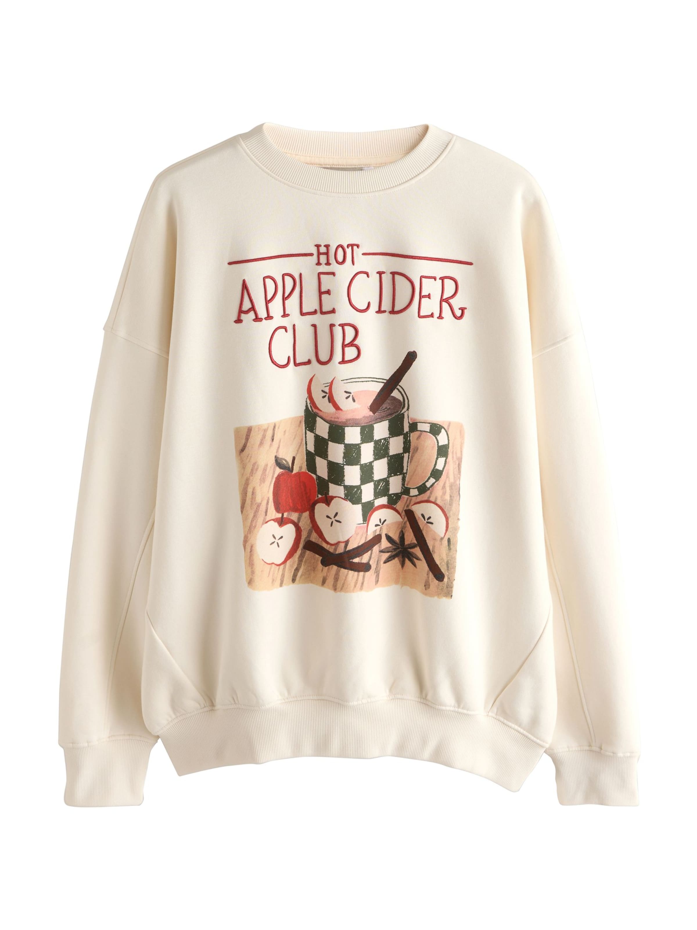 Next Sweatshirt 'Autumnal Apple Cider' in XS in de kleur Ecru / Cappuccino / Spar / Vuurrood, Productweergave