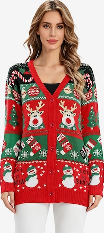 KoJooin Knit cardigan 'Damen Ugly Christmas Sweater mit Rentier Lustiger festlicher Strickpullover mit Schneeflocken' in Red: front