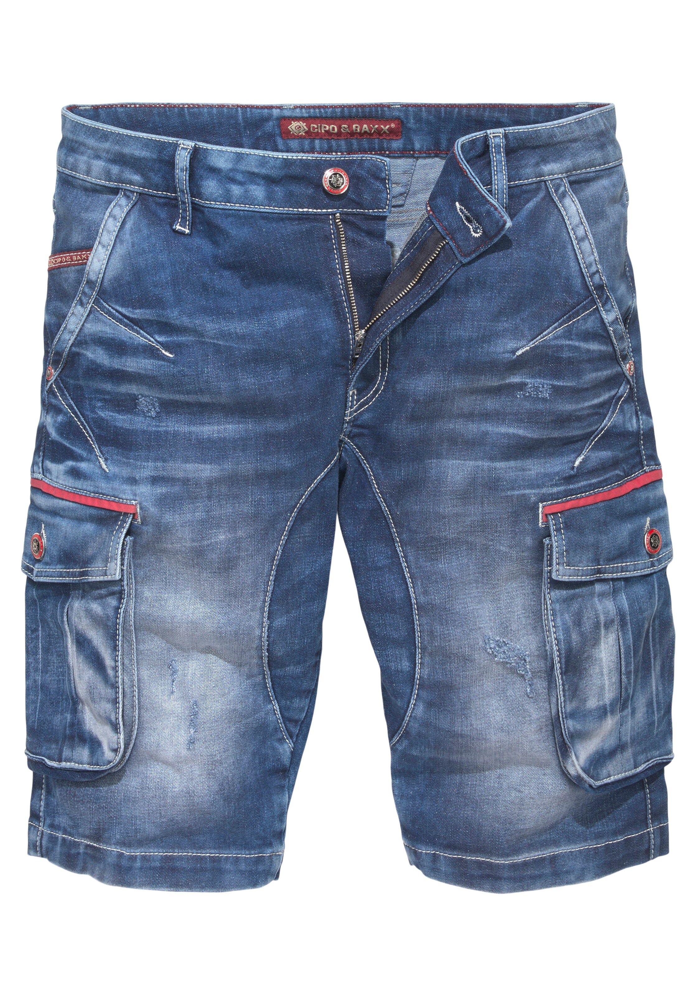 CIPO & BAXX Regular Cargo Jeans in Blue: front