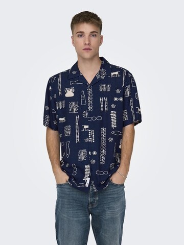 Only & Sons Regular fit Button Up Shirt 'ALVIN' in Blue: front