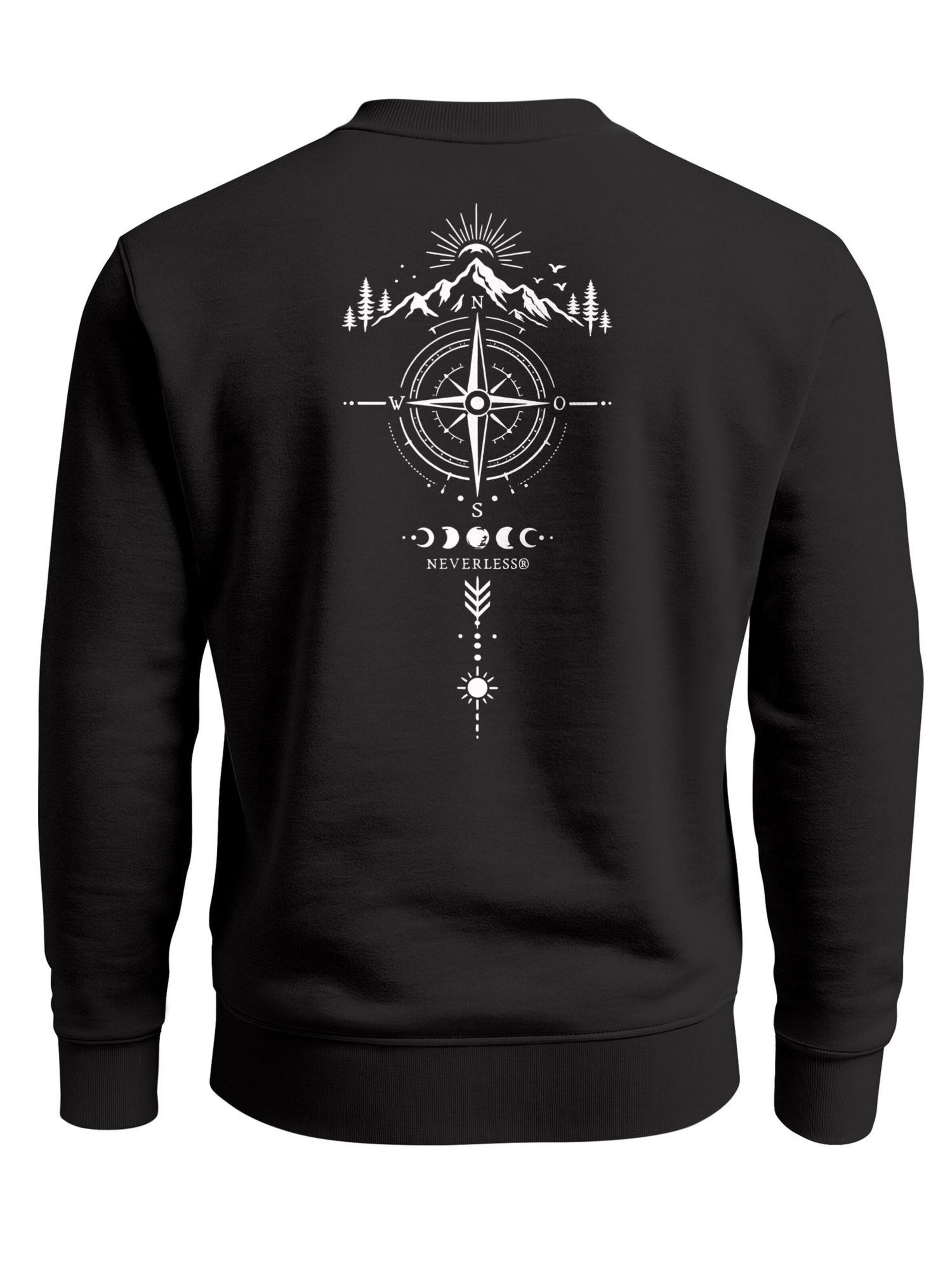 Neverless Sweatshirt 'Berg Kompass'‌‌‌‌‌‌‌‌‌‌ in Schwarz