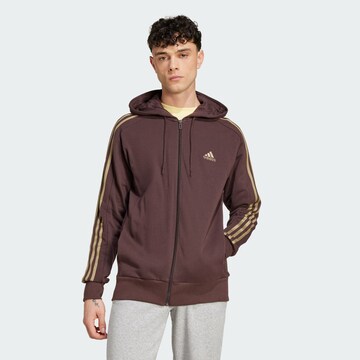 ADIDAS SPORTSWEAR Athletic Zip-Up Hoodie 'Essentials French Terry' in Brown: front