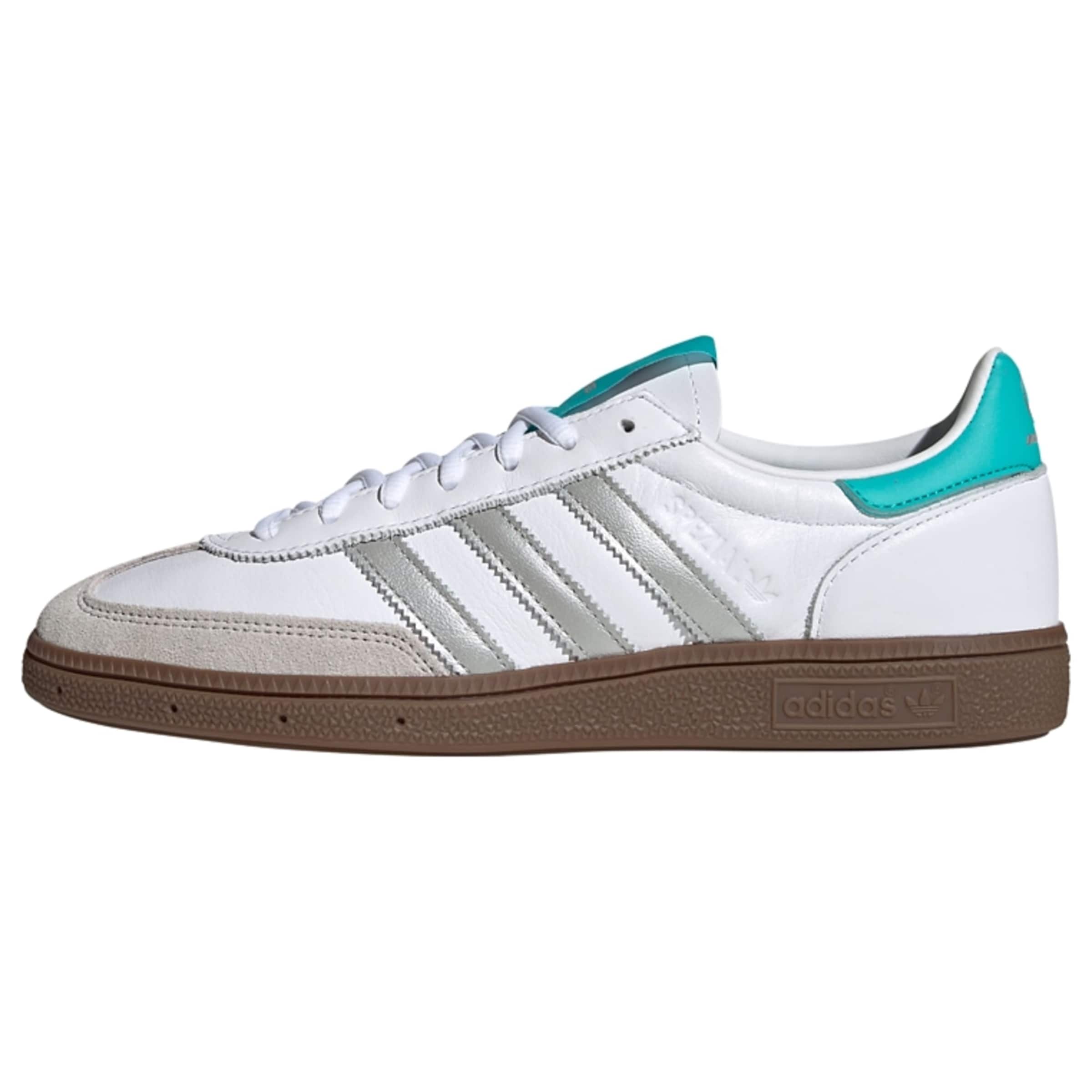 ADIDAS ORIGINALS Baskets basses 'Handball Spezial' en mastic / turquoise / argent / blanc, Vue avec produit