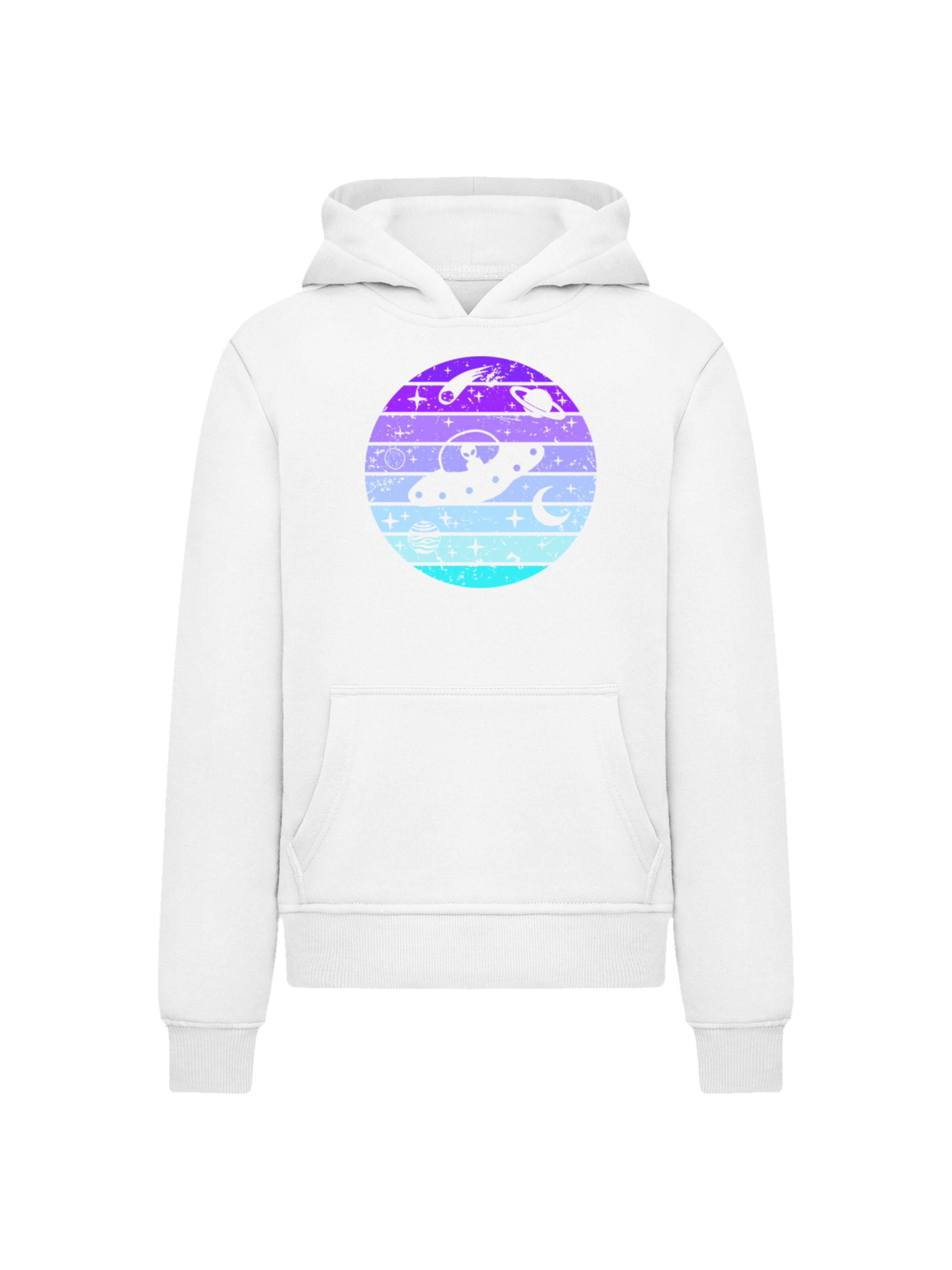 F4NT4STIC Sweatshirt 'Retro Alien Weltraum Sonnenuntergang' in Wit: voorkant