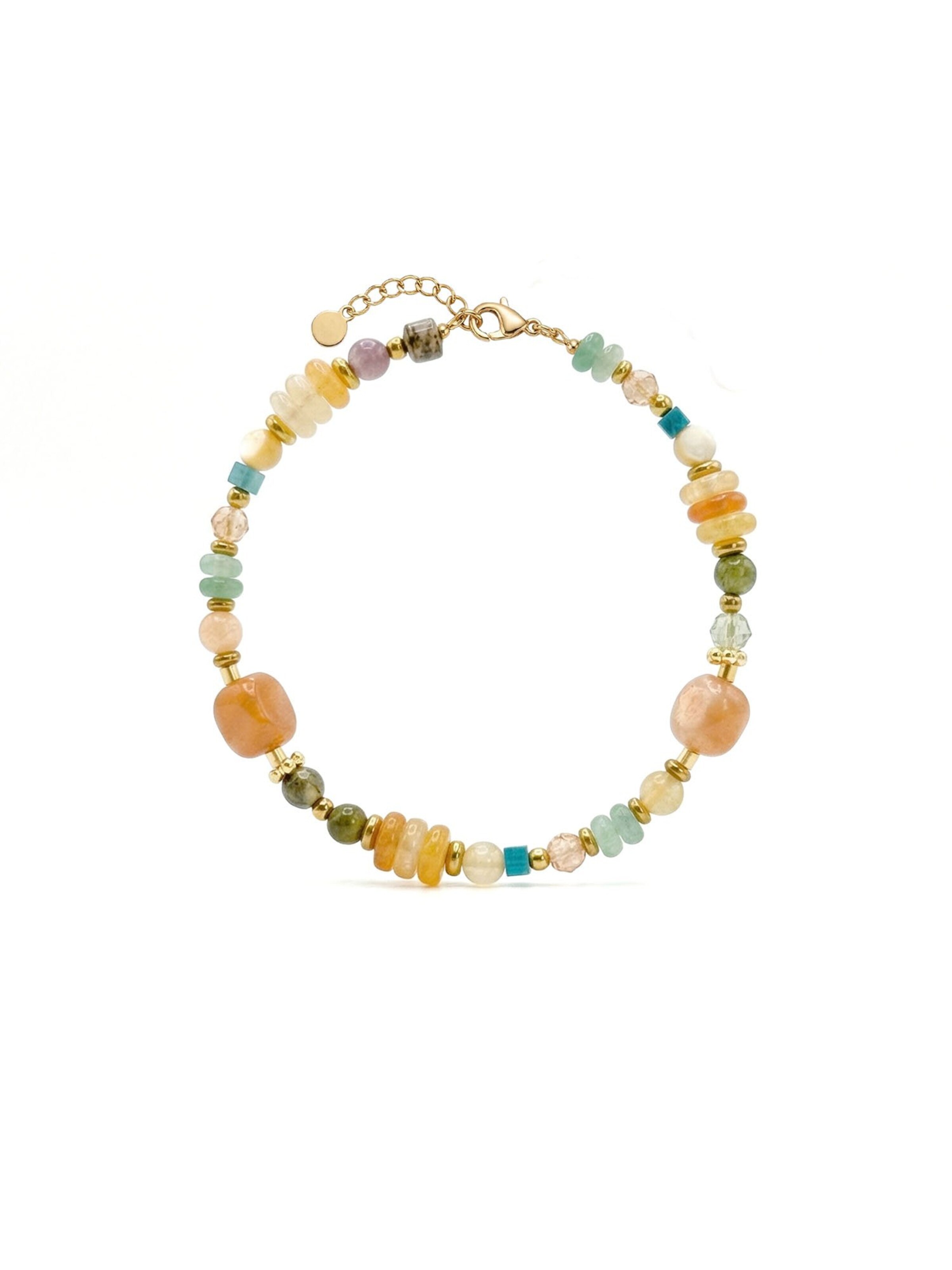 Nemomatheo Bracelet 'Sonnenreise – Warme Natursteinperlen' in Gold: front
