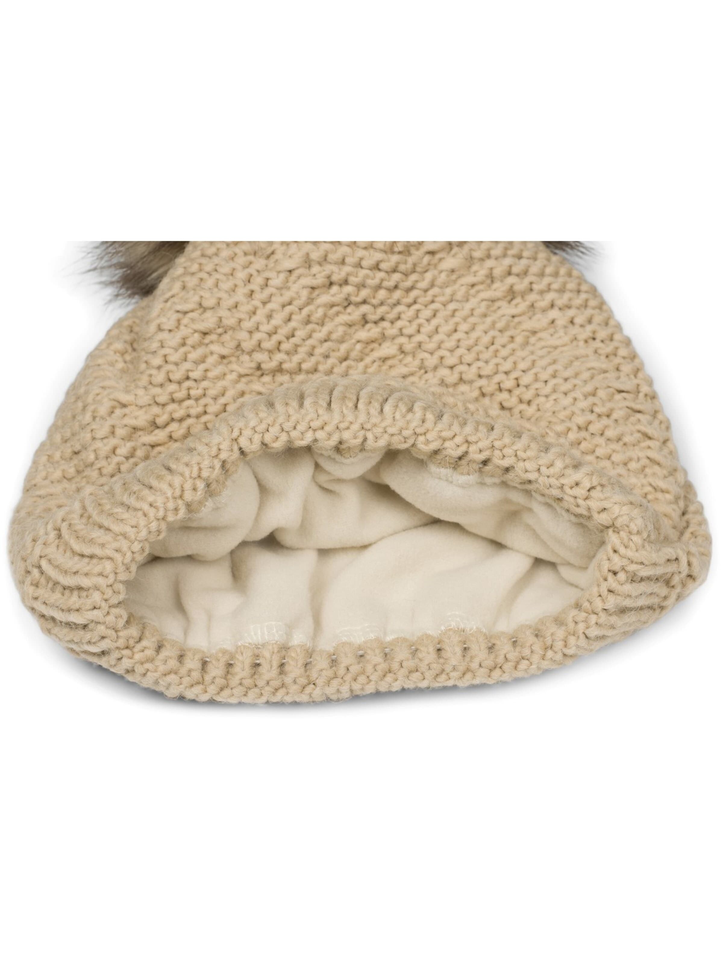 styleBREAKER Mütze 'Einfarbige Strick Bommelmütze mit Thermo-Fleece'‌‌‌‌‌‌‌‌‌‌ in Braun