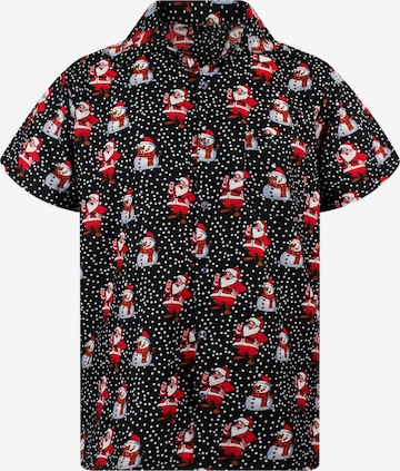 King Kameha Regular fit Overhemd 'Christmas Santa Likes' in Zwart: voorkant