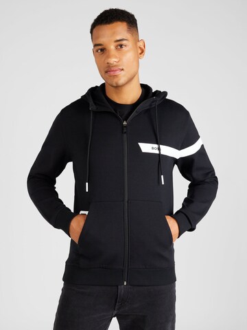 BOSS Sweatjacke 'Saggy 1' in Schwarz: Vorderseite