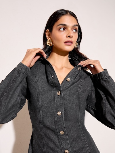 Friends Like These Blusenkleid in black denim, Produktansicht