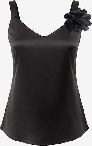 REGINA FASHION Top 'V-Neck Satin Top with 3D Flower Detail' | črna barva: sprednja stran