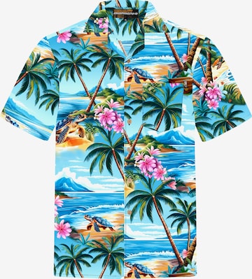 Hawaiihemdshop.de Regular Fit Hemd 'Turtle Island' in Blau: Vorderseite