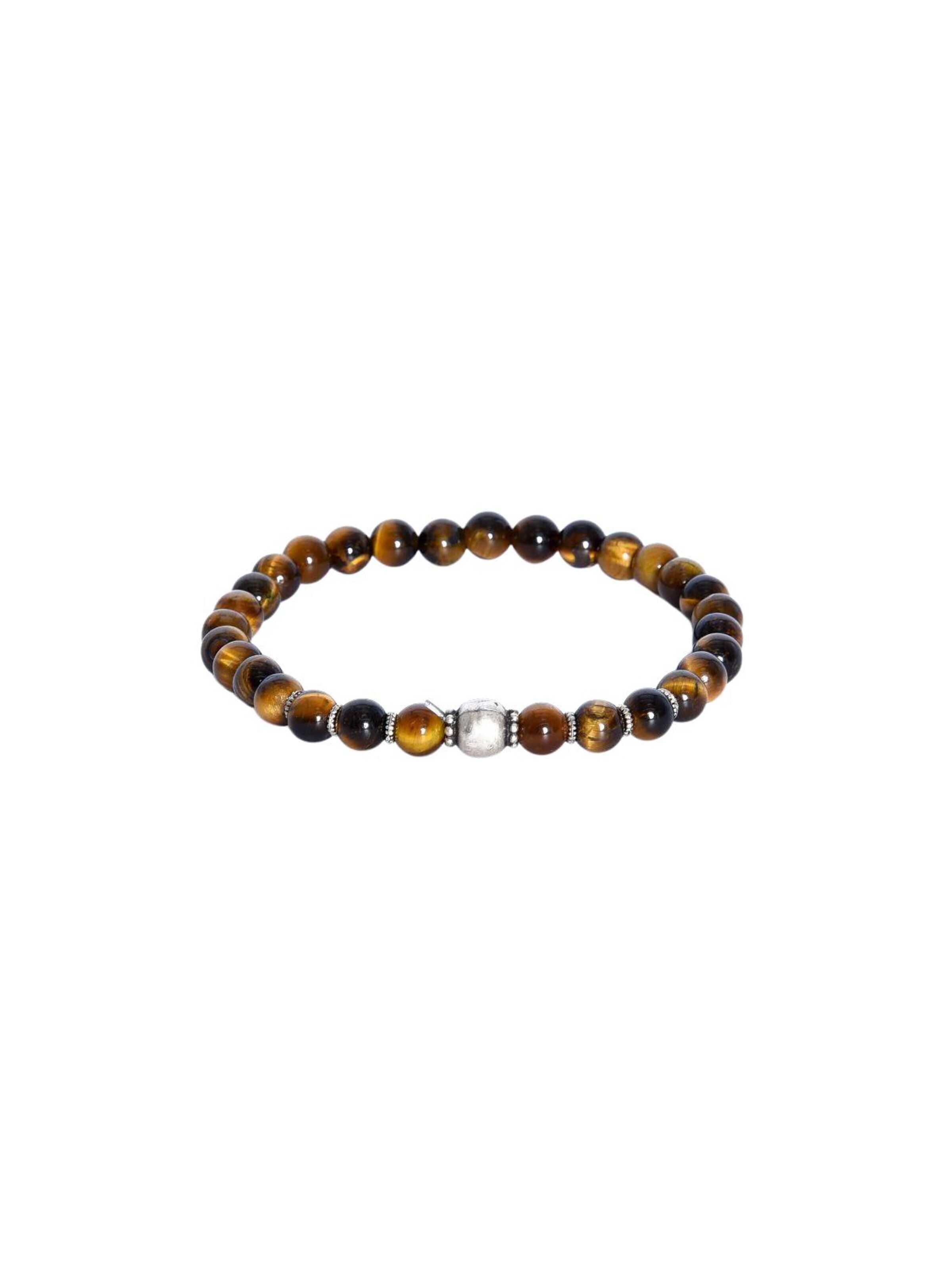 Addicted2 Bracelet 'NIRVANA bracciale artigianale in argento 925 e pietre tonde, occhio di tigre giallo' in Brown: front
