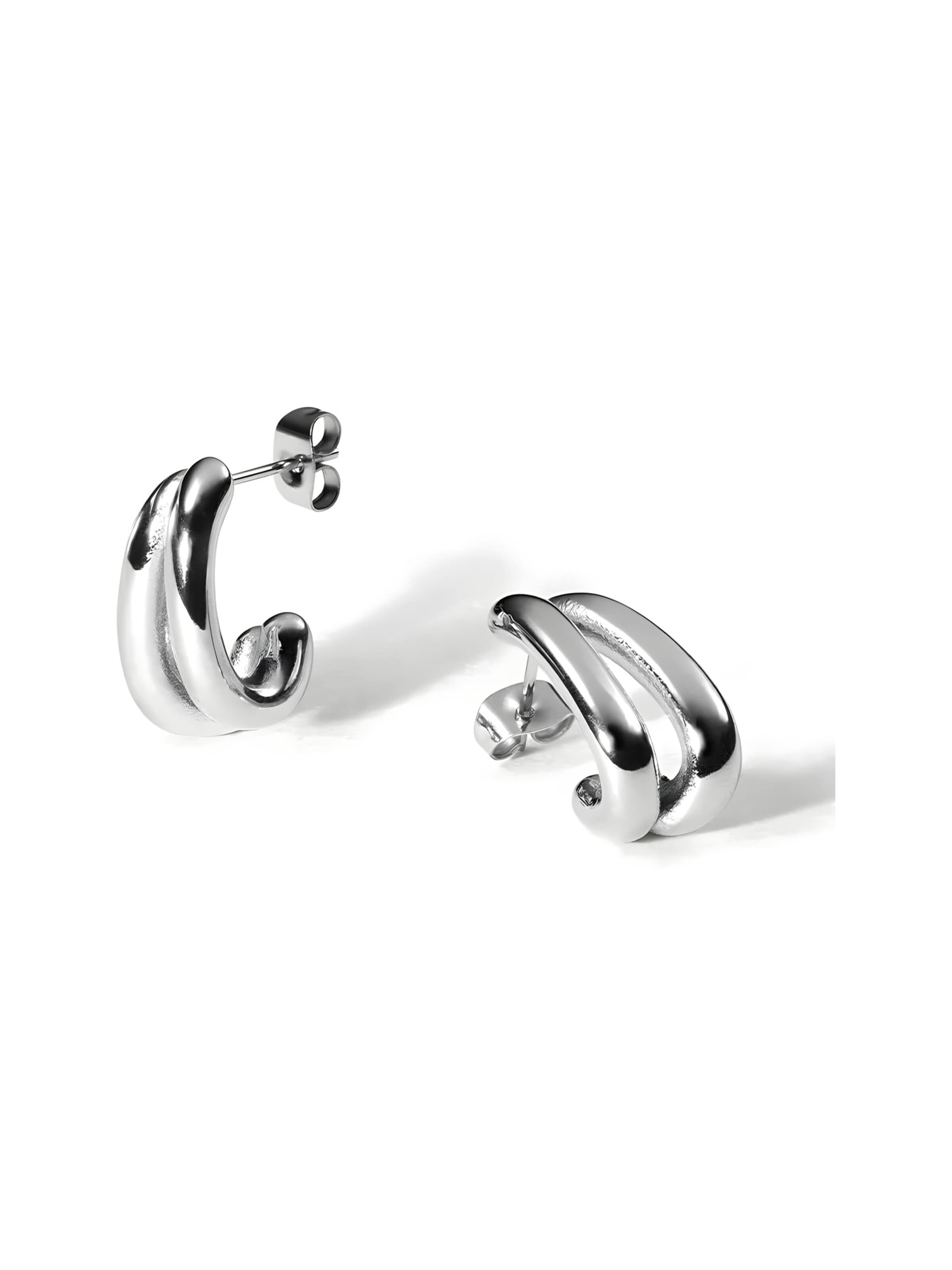 hiBALI Earrings 'Double Wavys' in Silver: front