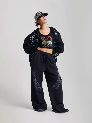 Ed Hardy Wide leg Παντελόνι 'Flying Eagle' σε μαύρο