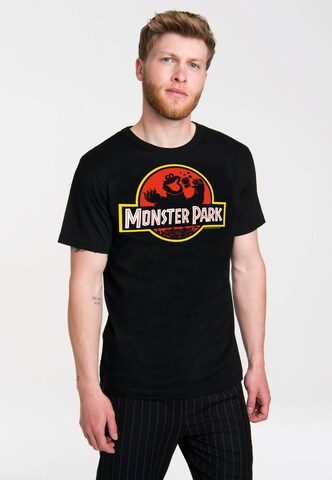 LOGOSHIRT Shirt 'Cookie Monster - Monster Park' in Zwart: voorkant