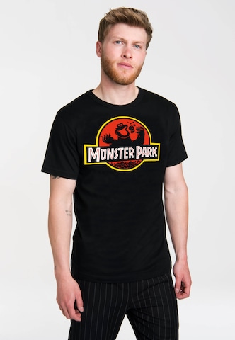 LOGOSHIRT Shirt 'Cookie Monster - Monster Park' in Black: front