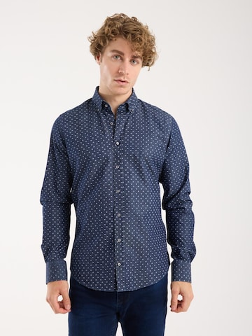 7Camicie Slim fit Zakelijk overhemd 'Leonardo Denim Man Shirt Blue White' in Blauw: voorkant