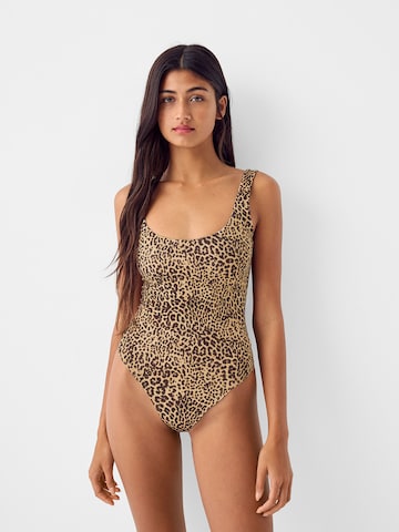 Bershka Rövid body - bézs: elől