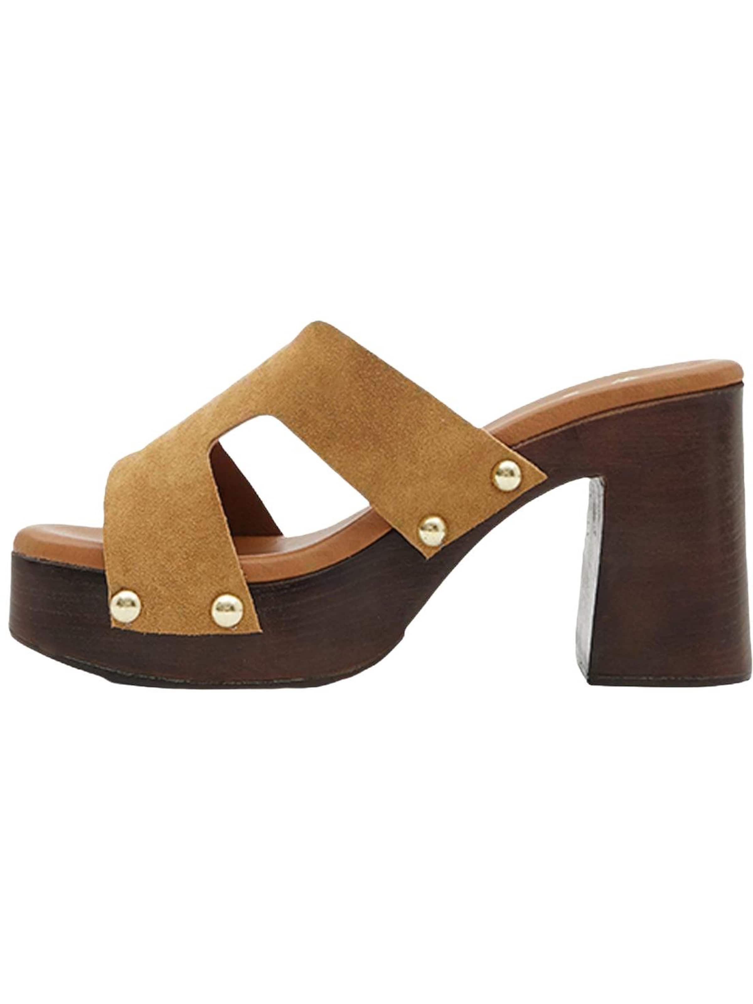 Desa - Zapatillas de casa 'DESA Damen-Plateausandalen aus Wildleder mit Doppelschnalle' en marrón