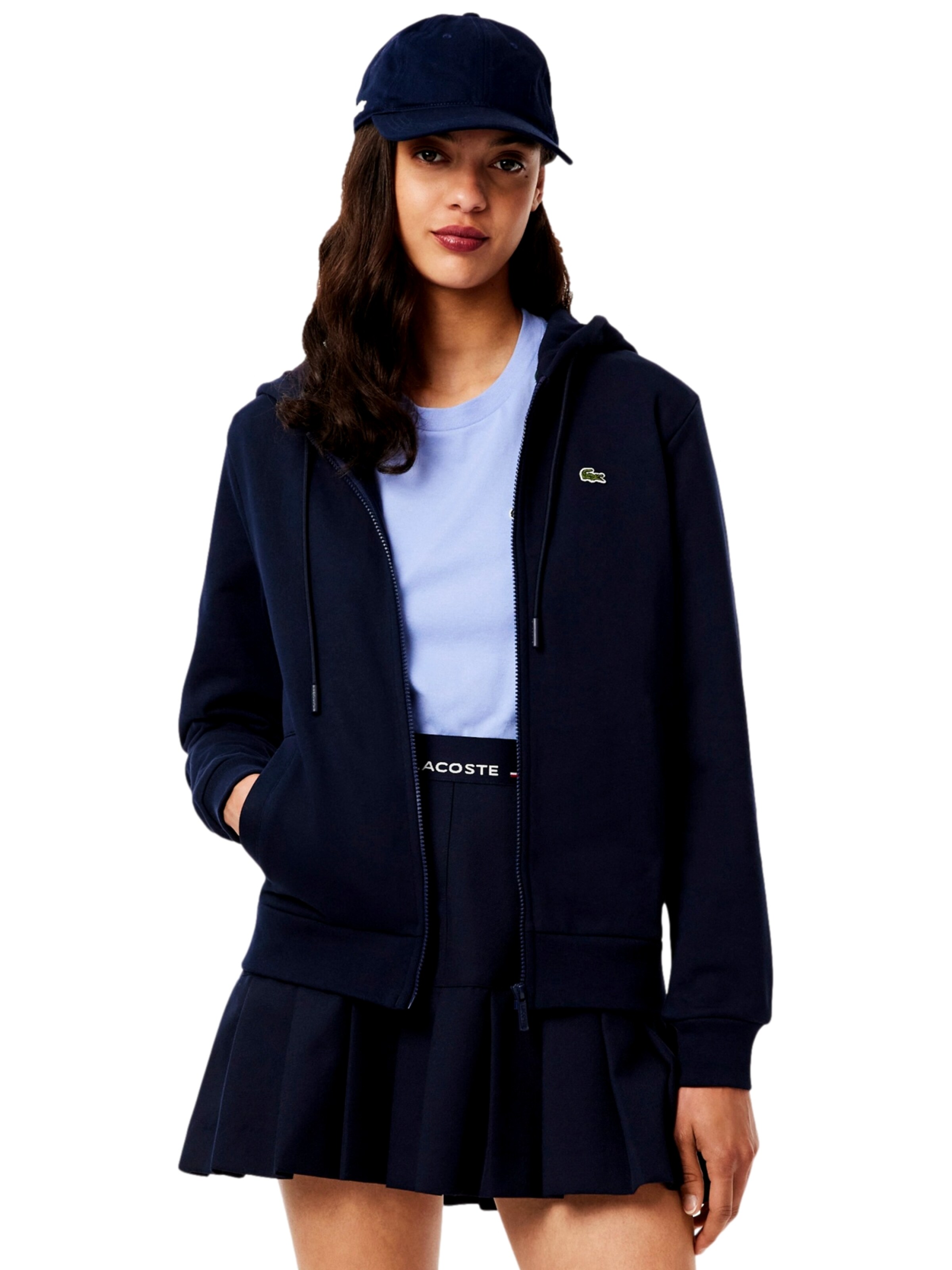 LACOSTE Zip-Up Hoodie in Blue: front