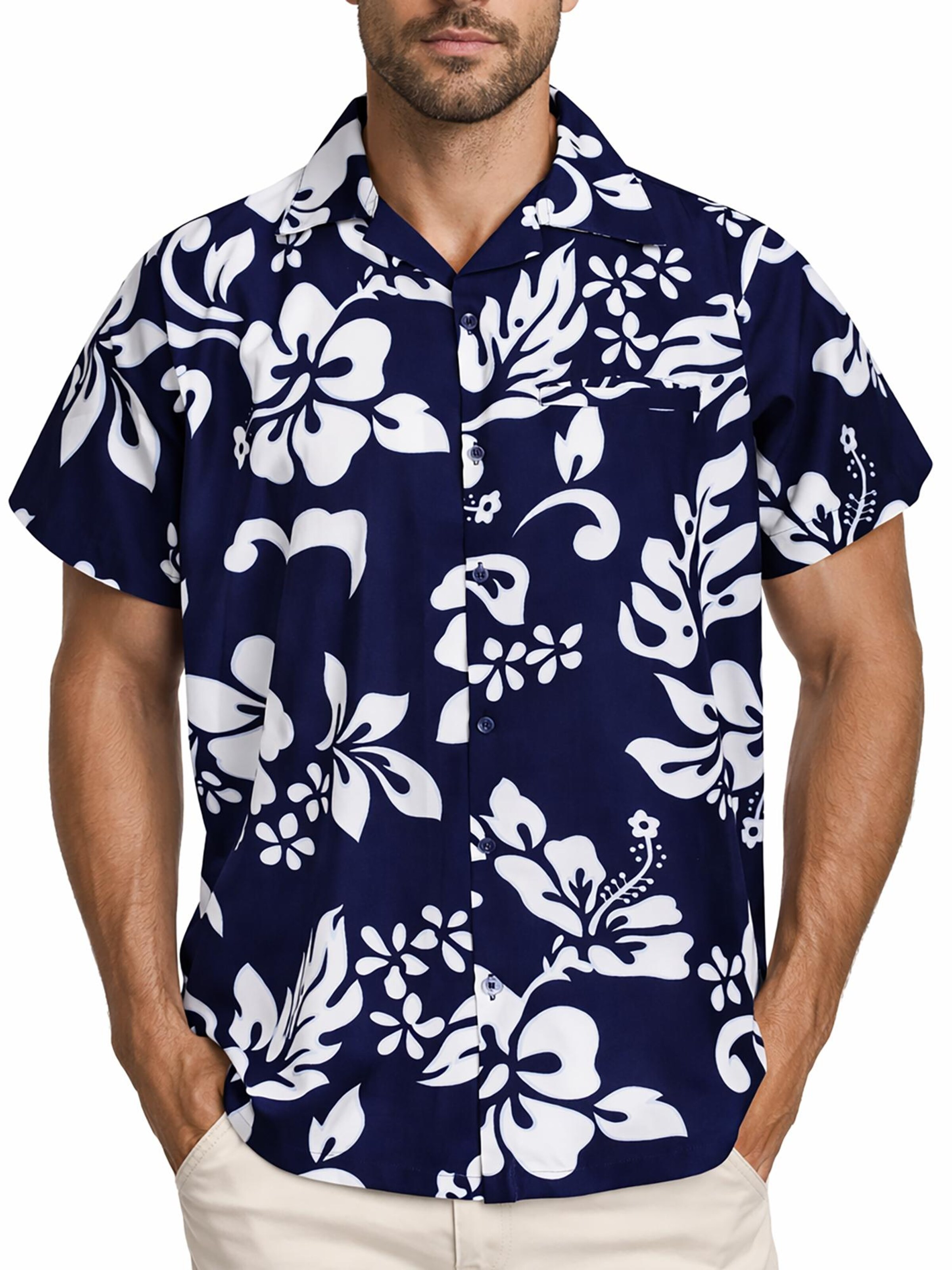 King Kameha Shirt 'Hibiscus'‌ in Blau