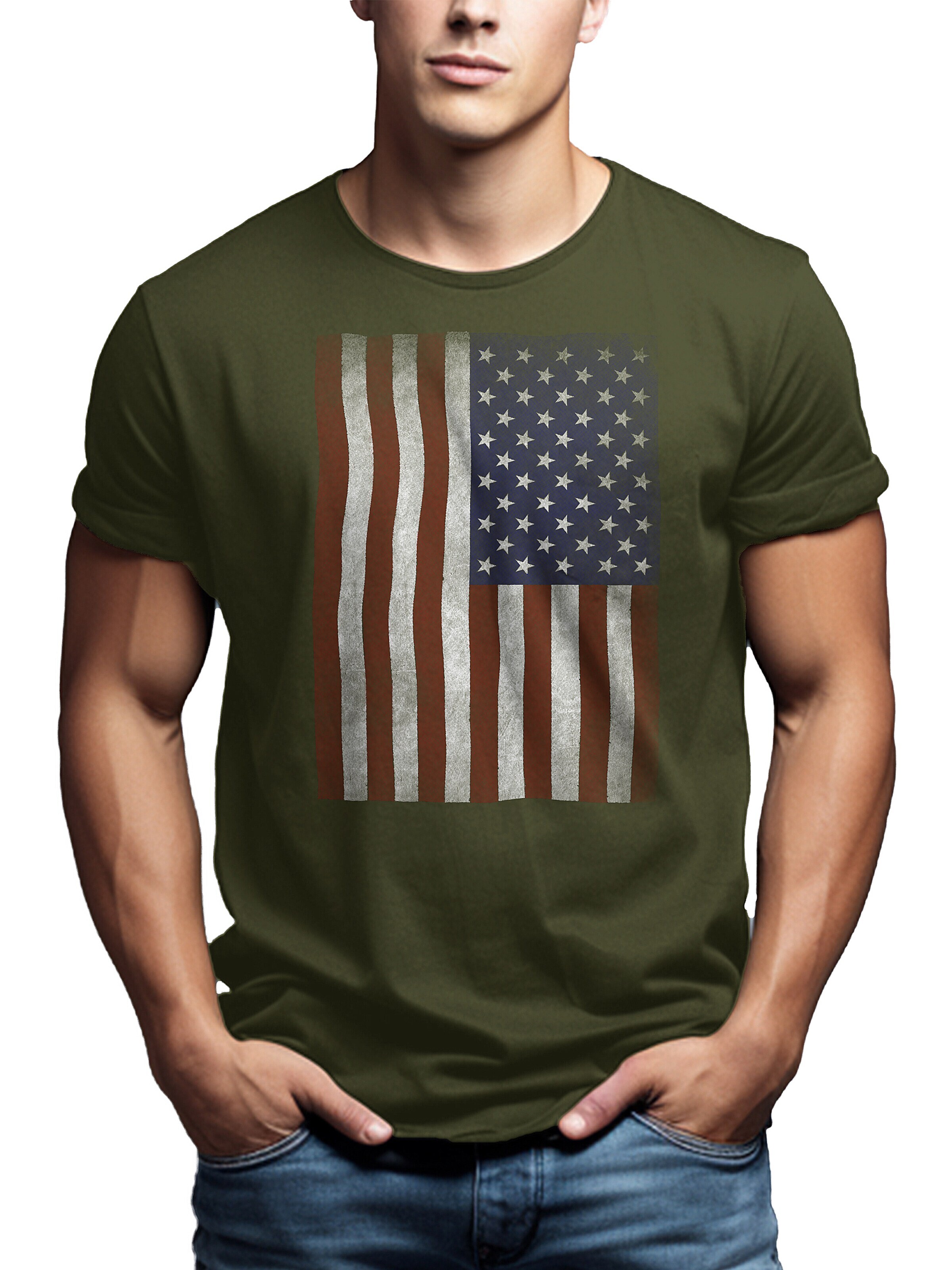 MAKAYA Shirt 'USA Flagge' in Green