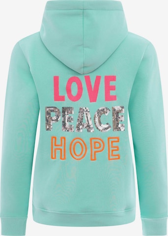 Zwillingsherz - Sweatshirt 'Love Peace Hope' em verde
