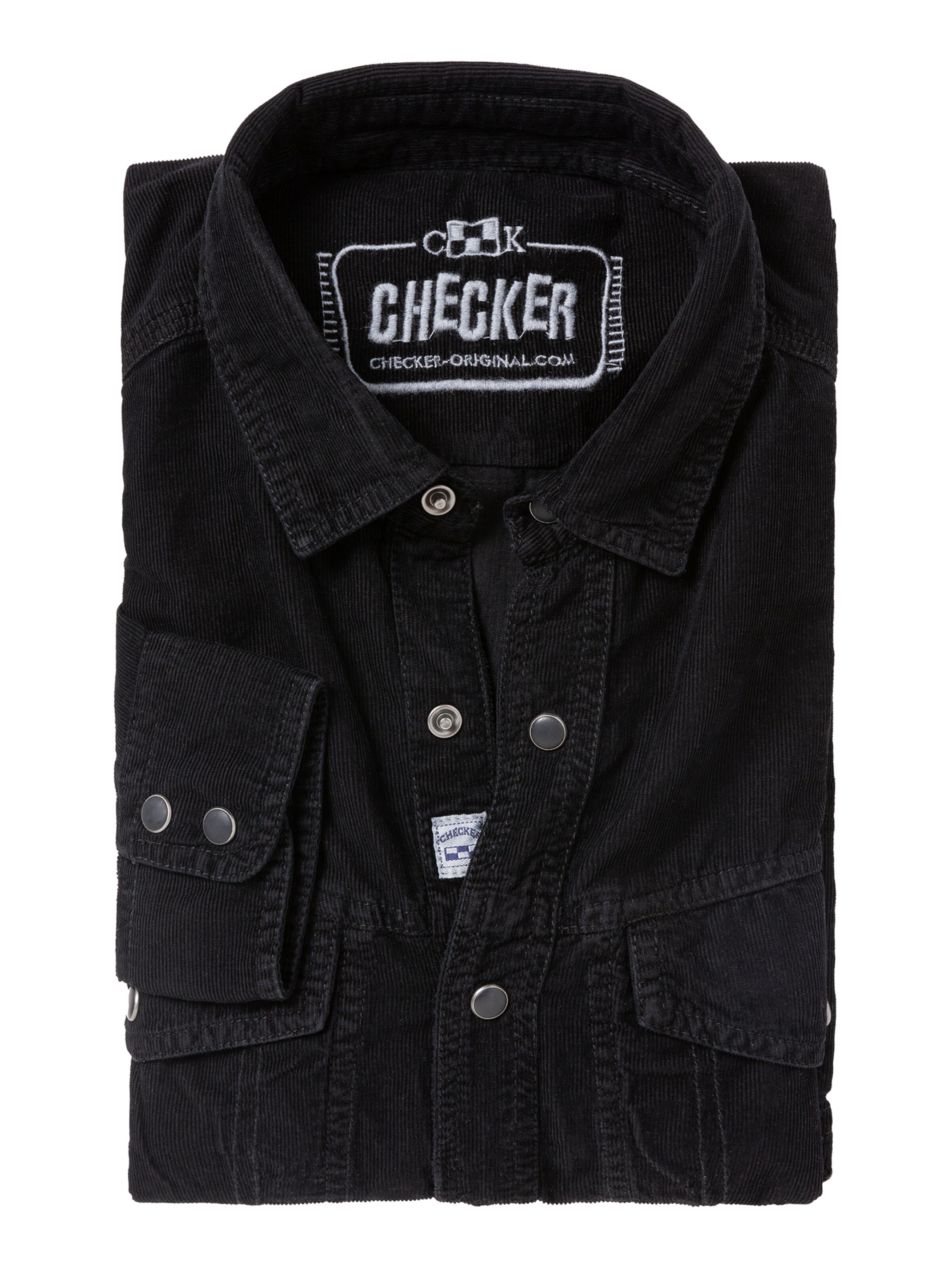 Checker - Regular Fit Camisa ' Dynasty Cord ' em preto