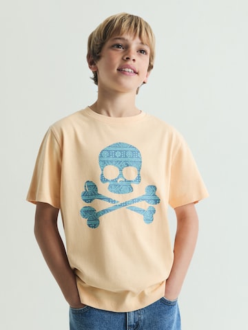 Scalpers Majica 'Ikat Skull' | oranžna barva