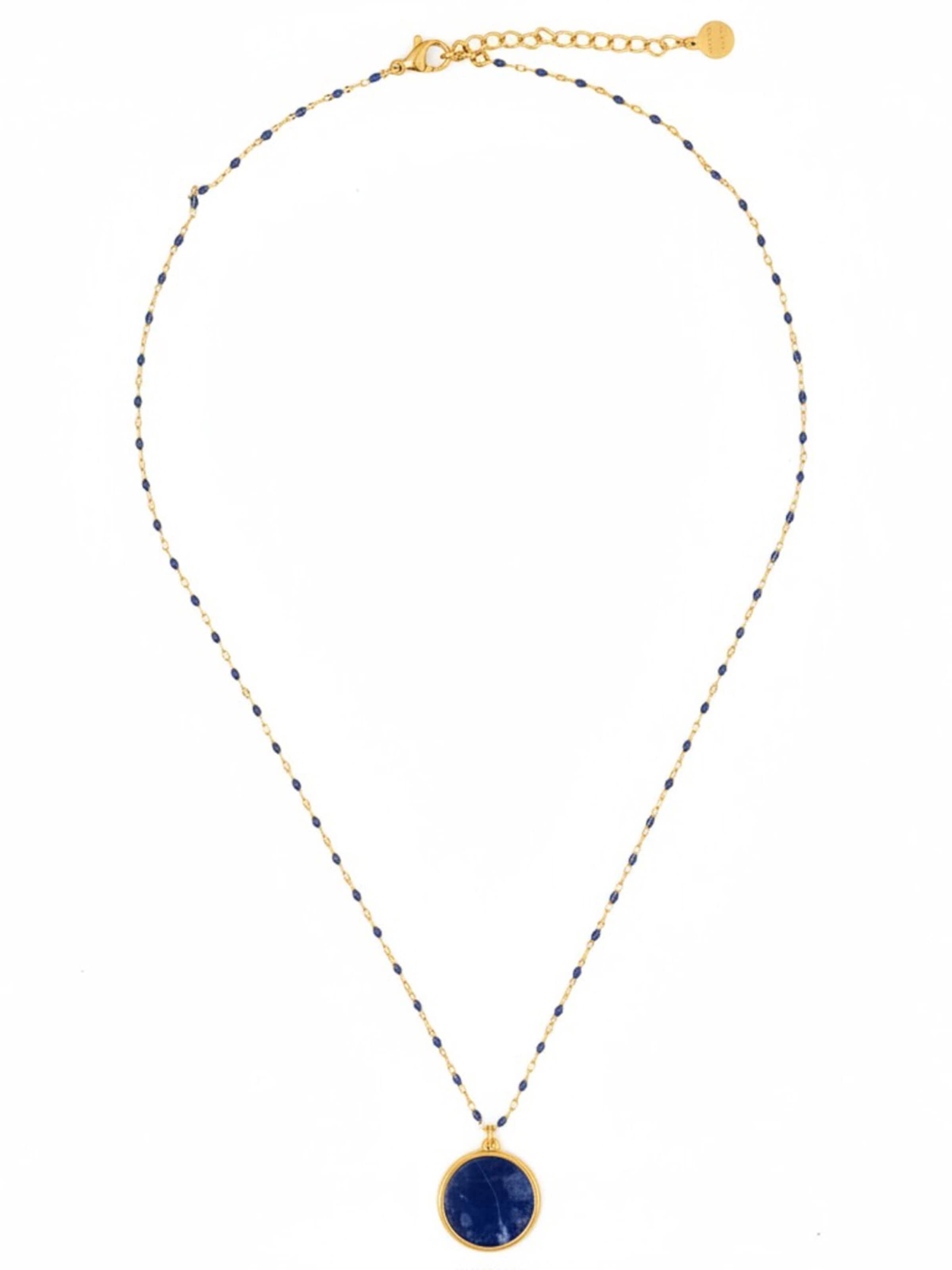 Sergio Engel Necklace 'Beach Kette 03 Vergoldete farbig akzentuierte Edelstahlkette mit Natursteinanhänger' in Blue: front